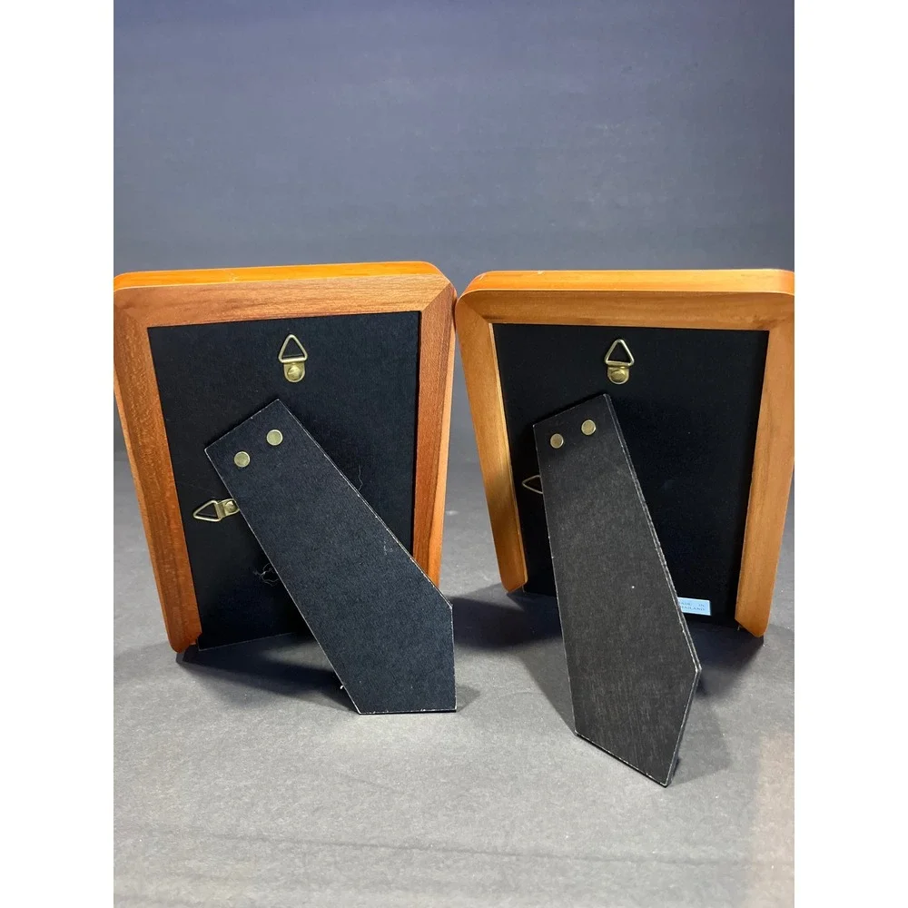 Set of 2 Handfinished Teak Hardwood 4x6 Photo Frames Natural Wood Grain